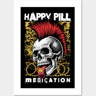 Skull Punk | Happy Pill Medication | T Shirt Design Posters and Art